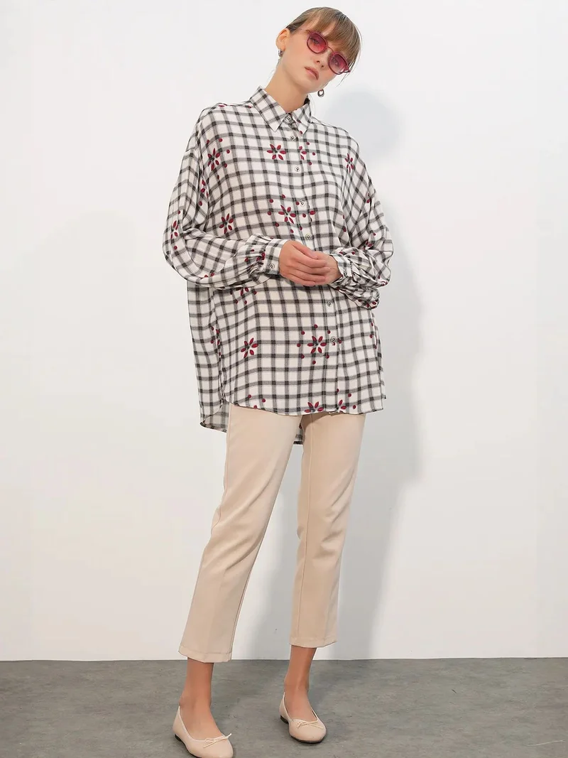 بيغ دارت BDART Oversized Plaid Crepe Shirt