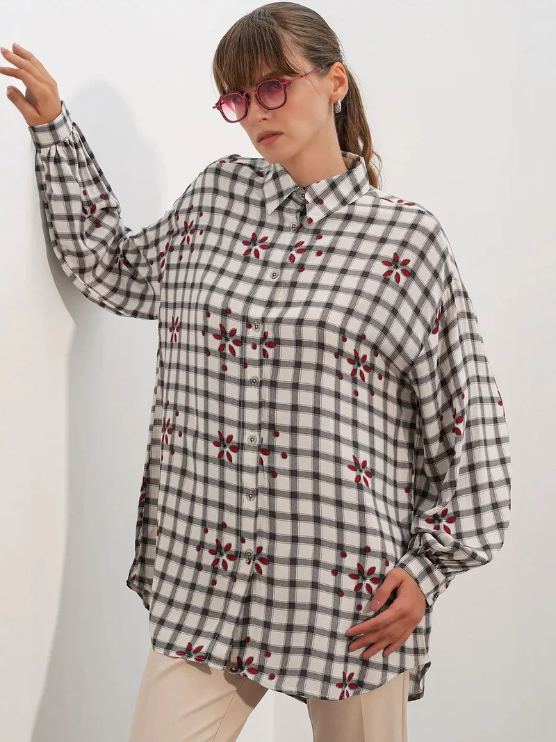 بيغ دارت BDART Oversized Plaid Crepe Shirt
