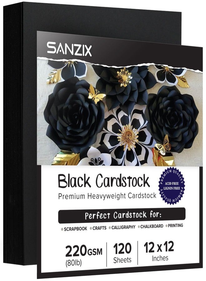 SANZIX 120 Sheets Black Cardstock 12x12 - Heavyweight 80 Lbs 220 GSM Black 12x12 Cardstock for Crafts | Laser & Inkjet Printer Compatible, Perfect for Halloween Decorations, Scrapbooking, Invitations - Image 1