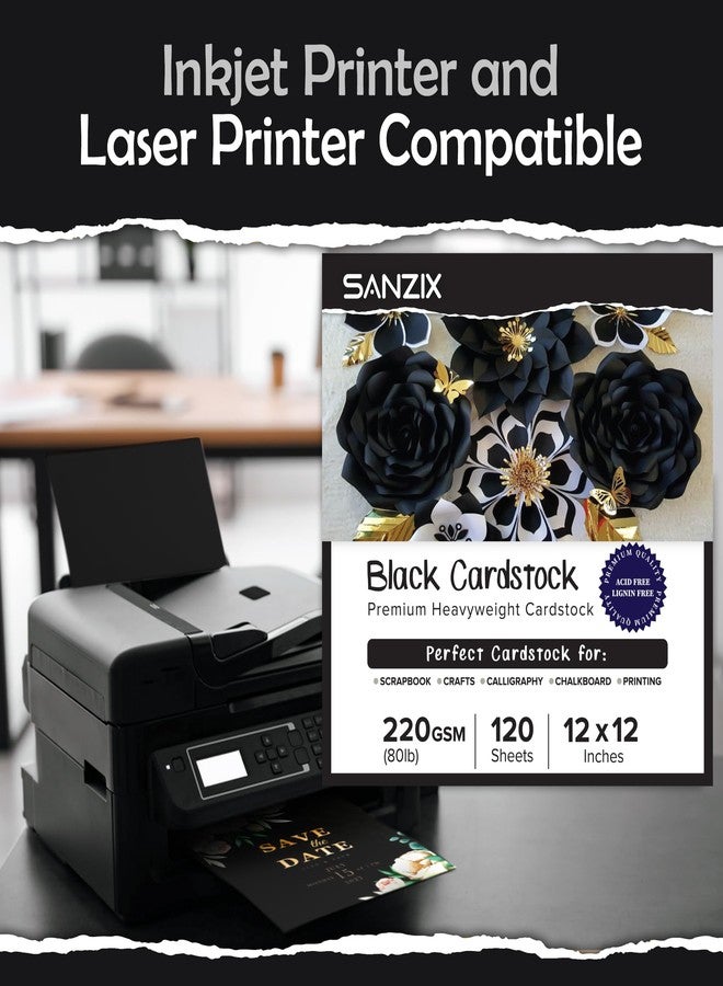SANZIX 120 Sheets Black Cardstock 12x12 - Heavyweight 80 Lbs 220 GSM Black 12x12 Cardstock for Crafts | Laser & Inkjet Printer Compatible, Perfect for Halloween Decorations, Scrapbooking, Invitations - Image 4