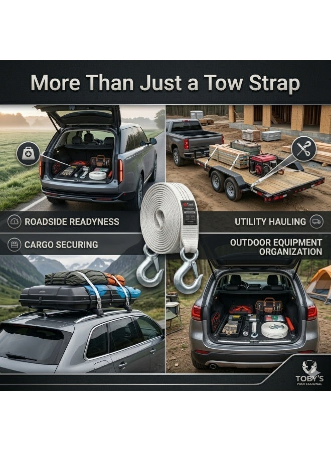 Toby's Toby’s 3TON 4M Heavy Duty Tow Strap with Safety Hooks – 6,000 LB Capacity Recovery Strap for Vehicle Recovery, Hauling, and Fixing Cargo - Image 5