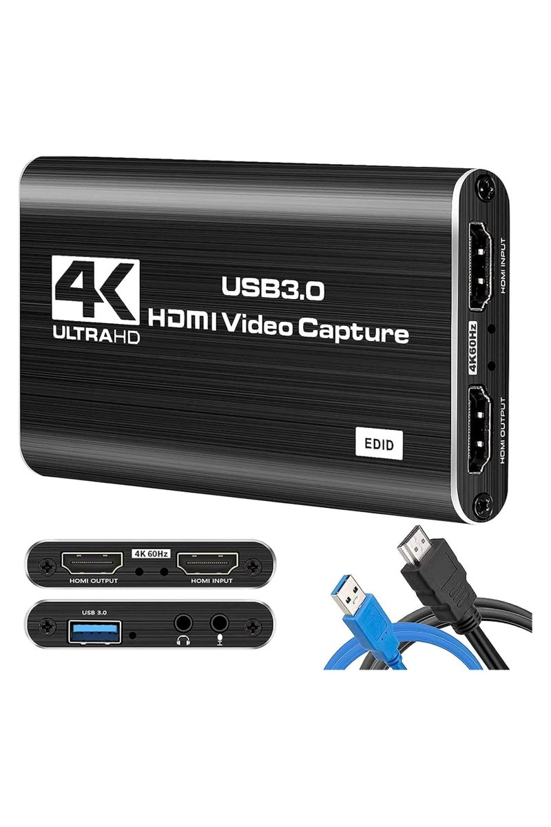 USB 3.0 4K Video Capture Card – 1080p 60FPS Recording – Portable HDMI Video & Audio Grabber for Game Streaming, Broadcasting, and Teaching – Compatible with PS4, Xbox, and More - Image 1