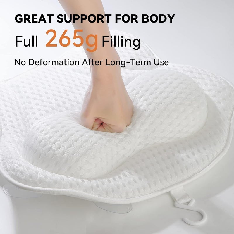 وسادة الحمام البيضاء من نسيج الشبكة الهوائية الـ4D سريعة التجفيف - وسادة دعم Ergonomic للرأس والعنق والظهر مع أكوام امتصاص غير انزلاقية استرخاء في حوض الاستحمام والسبا والحوامير الساخنة والجاكوزي - Image 2