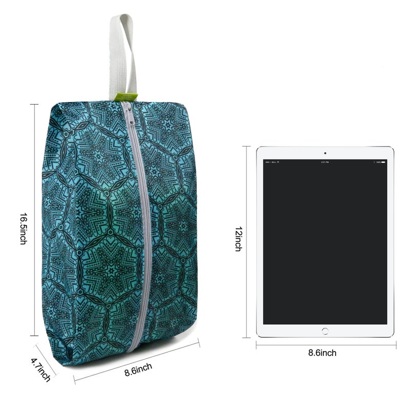 BeeGreen Shoe Organizer Shoe Bags For Travel with Zipper Closure, Shoe Storage Organizer with Handle Travel Bags, Green Blue Lightblue-Geometry, Large, Green Blue Lightblue-geometry - Image 2