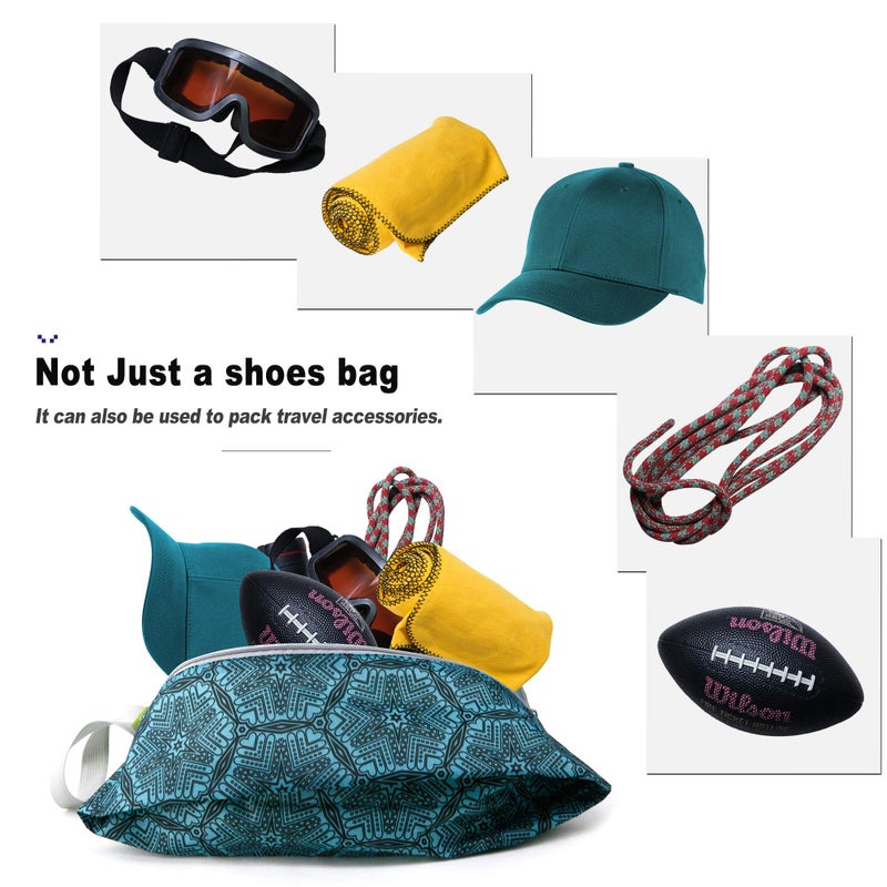 BeeGreen Shoe Organizer Shoe Bags For Travel with Zipper Closure, Shoe Storage Organizer with Handle Travel Bags, Green Blue Lightblue-Geometry, Large, Green Blue Lightblue-geometry - Image 5