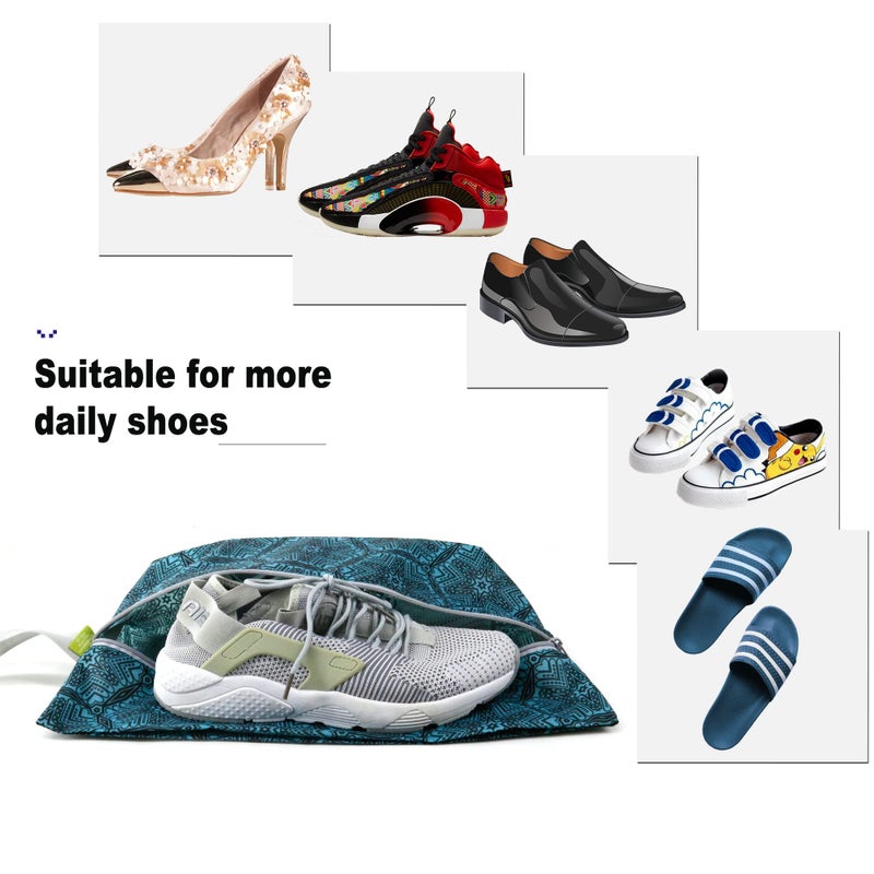 BeeGreen Shoe Organizer Shoe Bags For Travel with Zipper Closure, Shoe Storage Organizer with Handle Travel Bags, Green Blue Lightblue-Geometry, Large, Green Blue Lightblue-geometry - Image 4