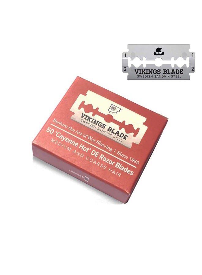 Vikings Blade شفرة حلاقة فايكنغز بليد مزدوجة الحافة، 50 شفرة، فولاذ سويدي + مطلية بالبلاتين، شفرات حلاقة بديلة وإعادة تعبئة (شبه عدوانية وآمنة) - Image 1