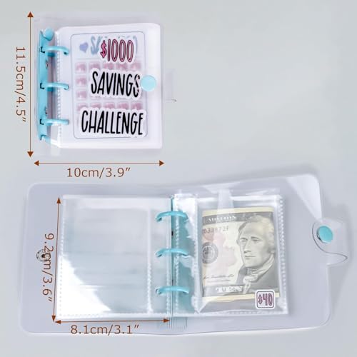 DVHOK Money Saving Binder, $1000 Money Saving Challenge Binder, Reusable Budget Book with Cash Envelopes Blue - Image 2