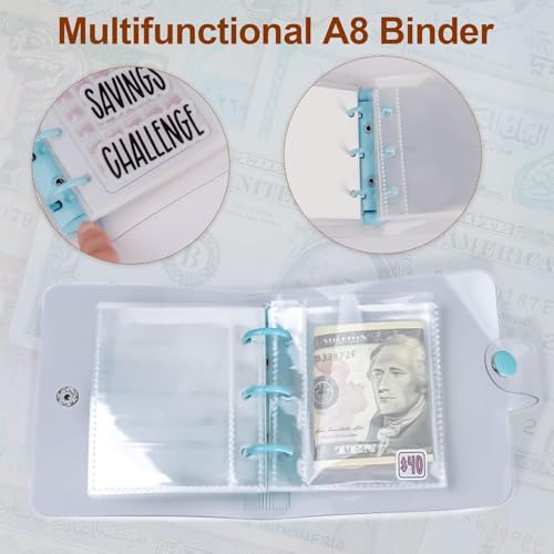 DVHOK Money Saving Binder, $1000 Money Saving Challenge Binder, Reusable Budget Book with Cash Envelopes Blue - Image 3