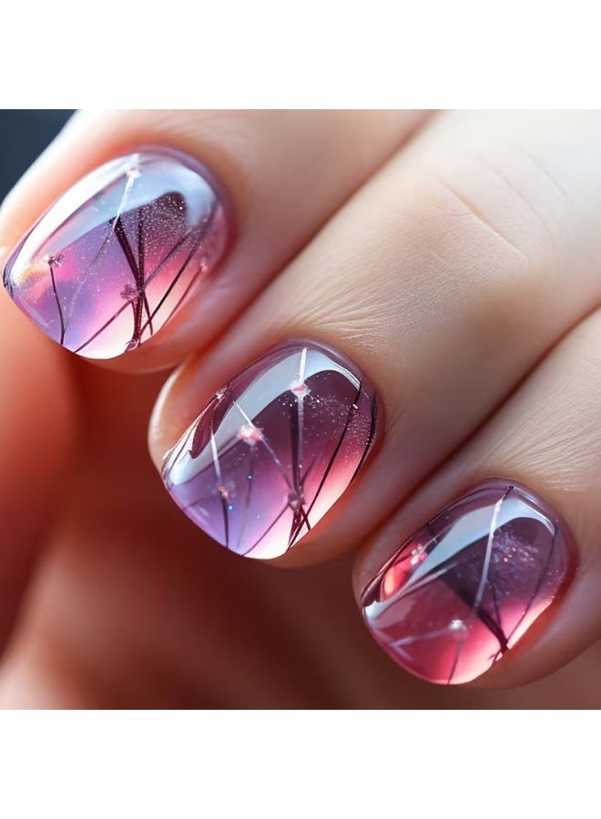 Goolsky 24pcs/set Short Square Broken Crackle False Nails Wine Red Glass Sense Nail Piece Stripe With Design Finished Wearing Nail For Women Girls, 1pc Nail File And 1sheet Adhesive Tabs Included - Image 5