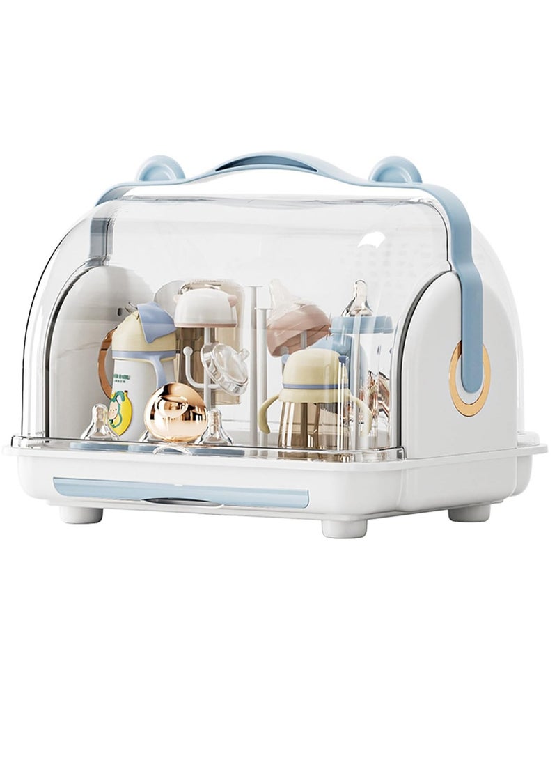 Meetion Baby Bottle Drying Rack with Cover, Portable Bottle Drying Rack Container with Drainer for Home, Kitchen (Blue) - Image 1