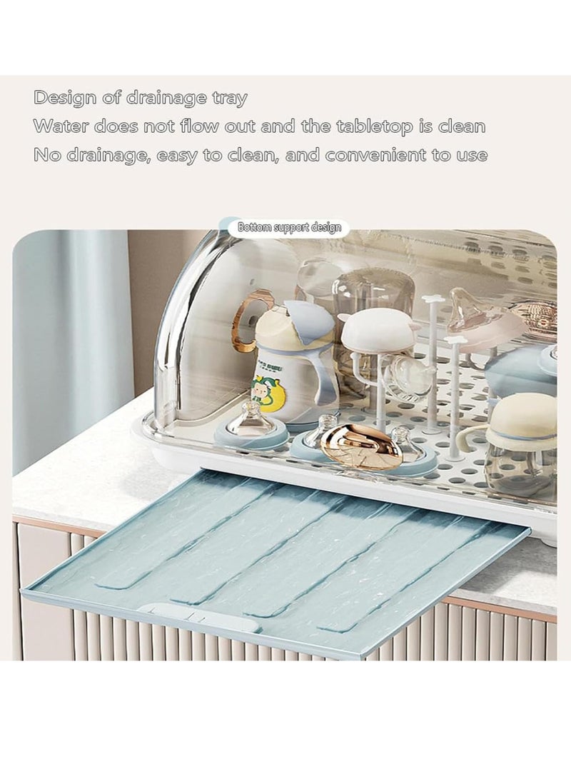 Meetion Baby Bottle Drying Rack with Cover, Portable Bottle Drying Rack Container with Drainer for Home, Kitchen (Blue) - Image 4