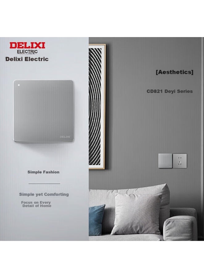 Delixi Switch Socket Panel Cd821 Series 16a Three-hole Air Conditioner Socket With Single Switch, Double Control Switch, Starlight Silver Large Plate - Image 3