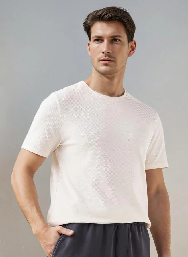 Iconic Iconic Popcorn Textured T-shirt with Crew Neck