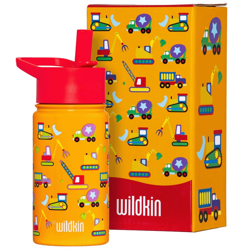 Wildkin Kids 14oz Stainless Steel Water Bottle  BPAFree Leakproof Insulated EasyClean  Under Construction