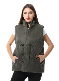 Andora Sleeveless Adjustable Waist Padded Vest_Army Green  - Image 1