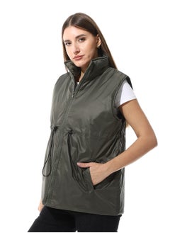 Andora Sleeveless Adjustable Waist Padded Vest_Army Green  - Image 2