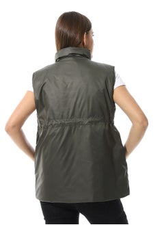 Andora Sleeveless Adjustable Waist Padded Vest_Army Green  - Image 3