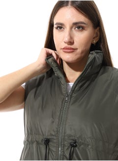 Andora Sleeveless Adjustable Waist Padded Vest_Army Green  - Image 4