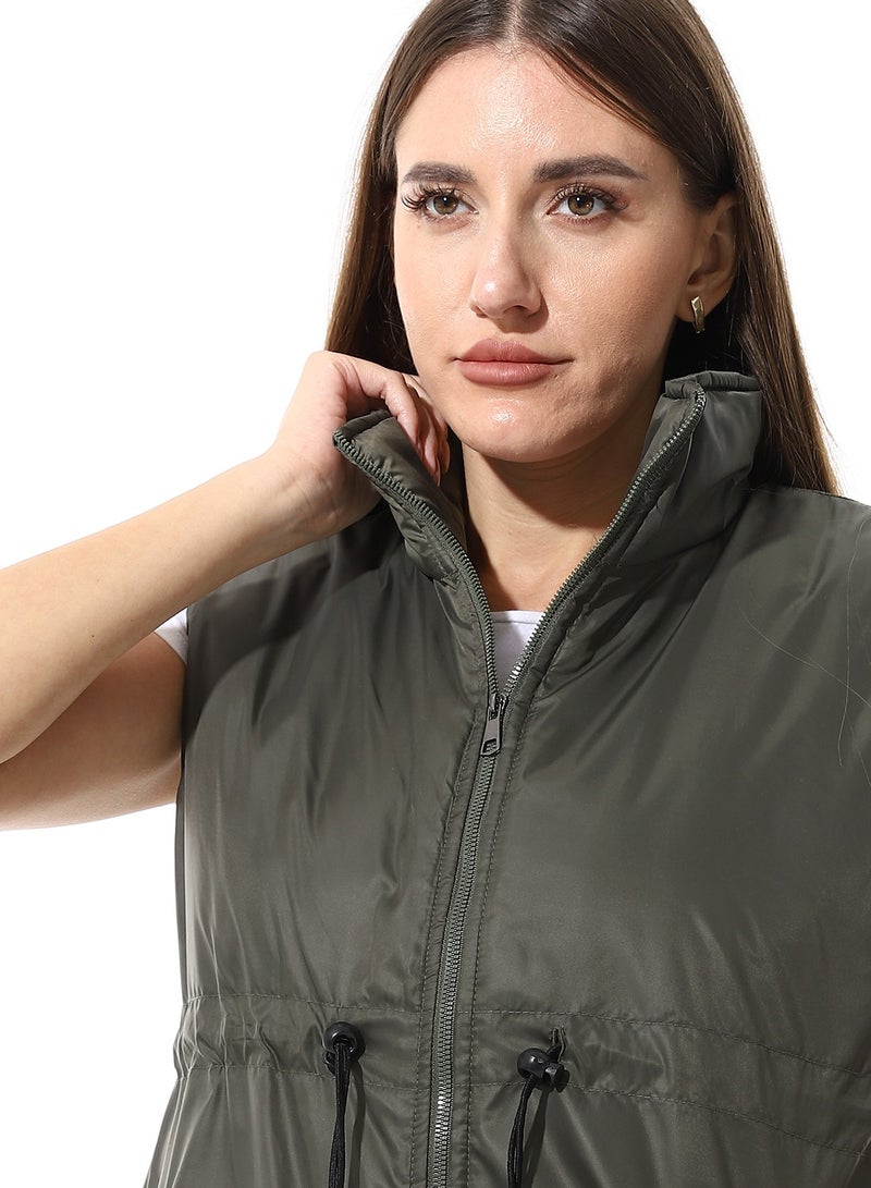 Andora Sleeveless Adjustable Waist Padded Vest_Army Green - Image 4