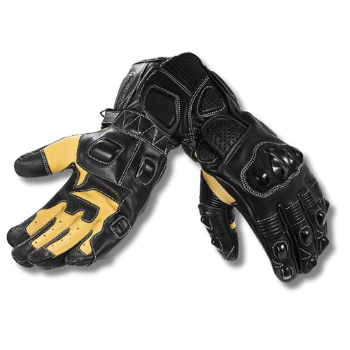 Riparo FullGrain Leather Motorcycle Gloves for Men CE Level 2 KP Certified Protection Armored Knuckle Touchscreen Reinforced Palm Gauntlet Riding Gloves XXLarge Black - Image 1