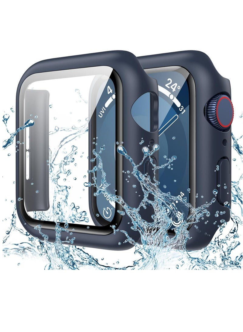 DUSALA Waterproof Case for Apple Watch 44mm SE 2nd Gen Series 6 5 4 with Tempered Glass Screen Protector iWatch Full Protective Hard PC Bumper Case Face Cover for Men Women 44 mm Blue - Image 1