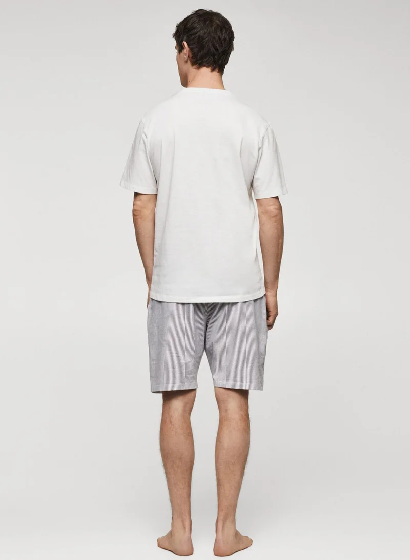 Mango Man Essential Crew Neck T-Shirt & Striped Shorts