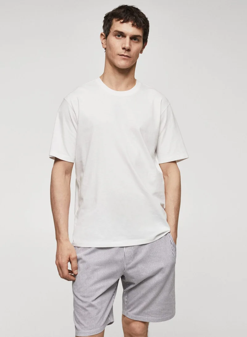 Mango Man Essential Crew Neck T-Shirt & Striped Shorts