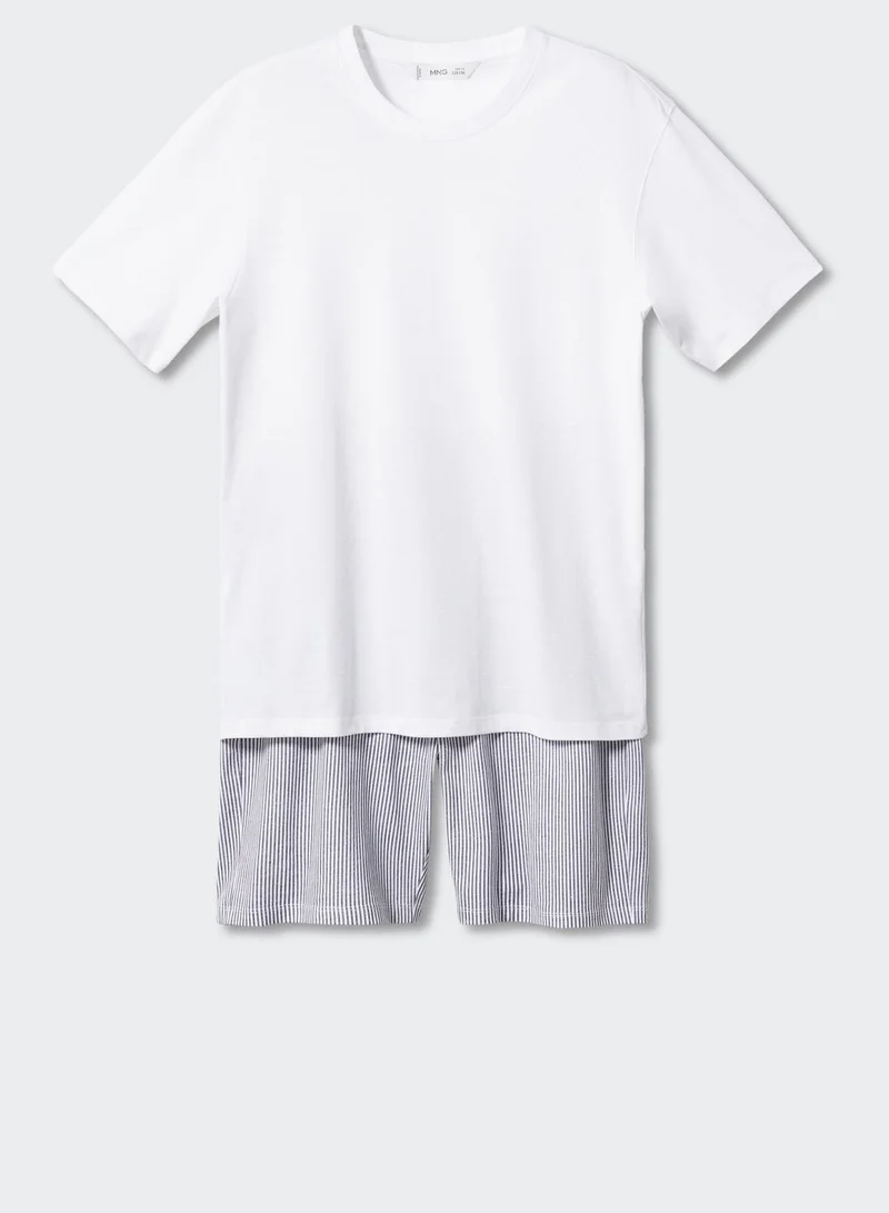 Mango Man Essential Crew Neck T-Shirt & Striped Shorts