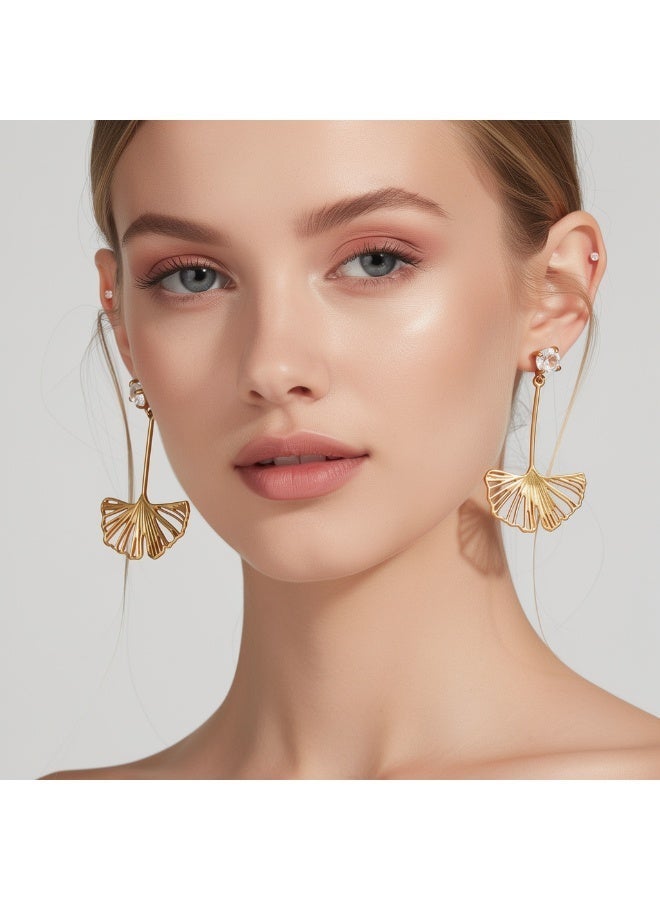 AMETOER 18K Gold Plated Hollow Ginkgo Leaf Stud Earrings | Lightweight Stainless Steel Jewelry for Women | Elegant Nature-Inspired Design | Perfect for Everyday Wear & Special Occasions - Image 2