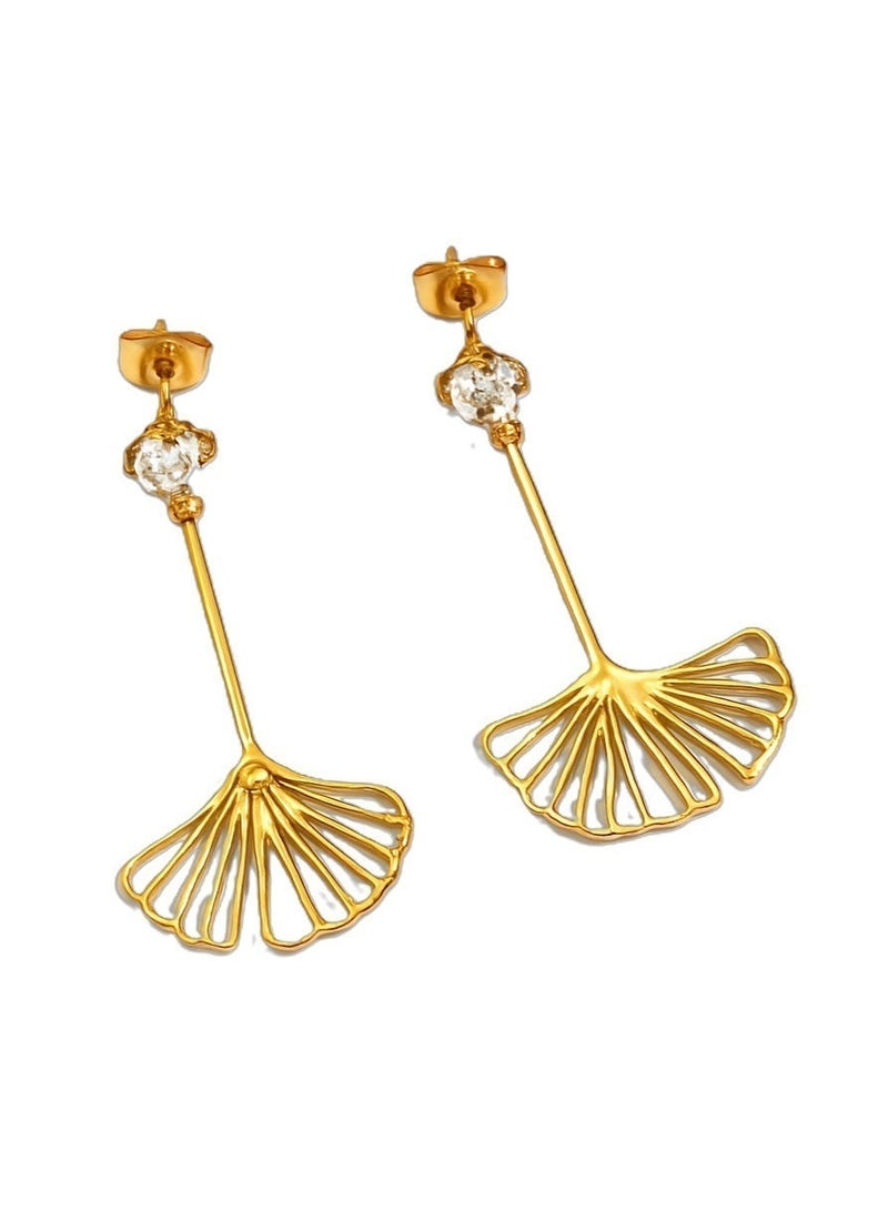AMETOER 18K Gold Plated Hollow Ginkgo Leaf Stud Earrings | Lightweight Stainless Steel Jewelry for Women | Elegant Nature-Inspired Design | Perfect for Everyday Wear & Special Occasions - Image 1