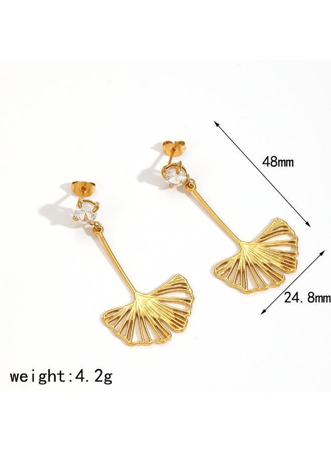 AMETOER 18K Gold Plated Hollow Ginkgo Leaf Stud Earrings | Lightweight Stainless Steel Jewelry for Women | Elegant Nature-Inspired Design | Perfect for Everyday Wear & Special Occasions - Image 4