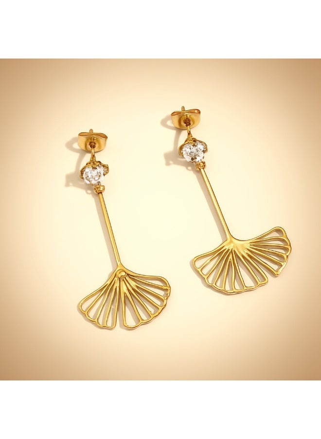 AMETOER 18K Gold Plated Hollow Ginkgo Leaf Stud Earrings | Lightweight Stainless Steel Jewelry for Women | Elegant Nature-Inspired Design | Perfect for Everyday Wear & Special Occasions - Image 3