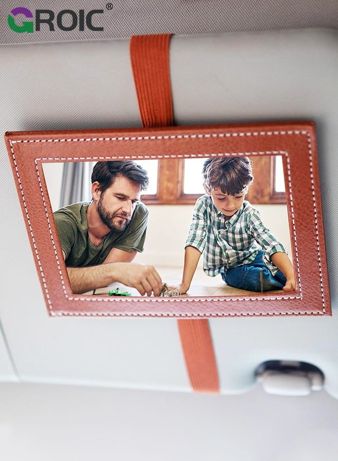 GROIC Car Picture Holder Artificial Leather Picture Frames,Car Visor Clip Fits 5-inch Photo Frame Car Accessories,Photo Frame for Car Displays Your Photographs - Image 1