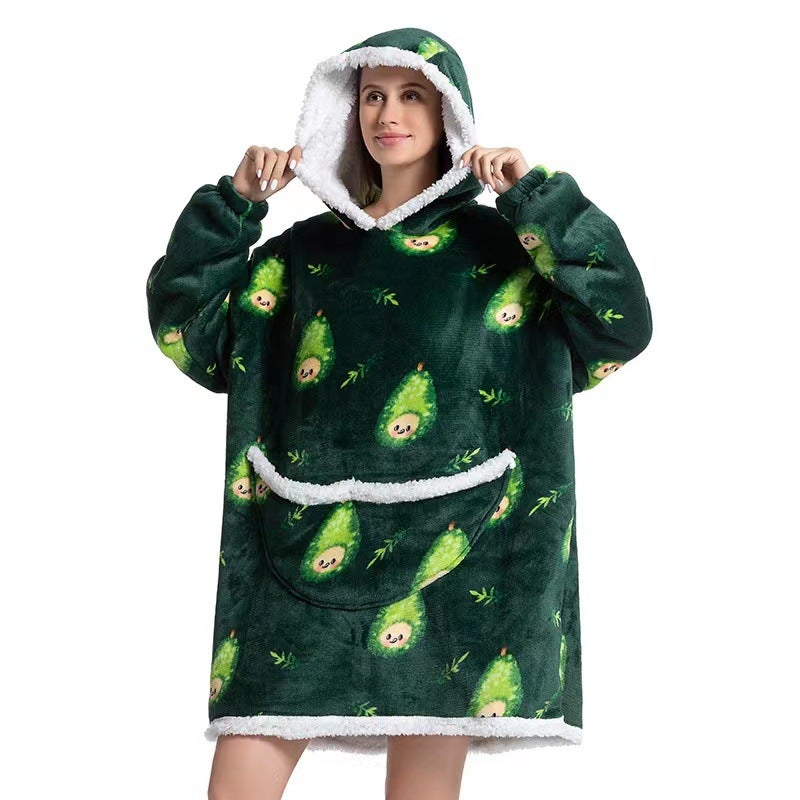 2022 Flannel Thickened Pajamas Lamb Fleece TV Blanket with Hood Cartoon Alpaca compound-adult  - Image 2