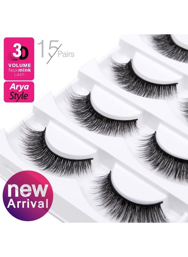 Eliace Eyelashes - Eliace Pretty Short Lashes Natural Look 3D Faux Mink Vegan Wispy Lashes Pack, Cat Eye Lashes Light & Comfortable, Mink Lashes Fluffy Strips For Small Eyes 15 Pairs (14 Mm) | Arya - Image 4