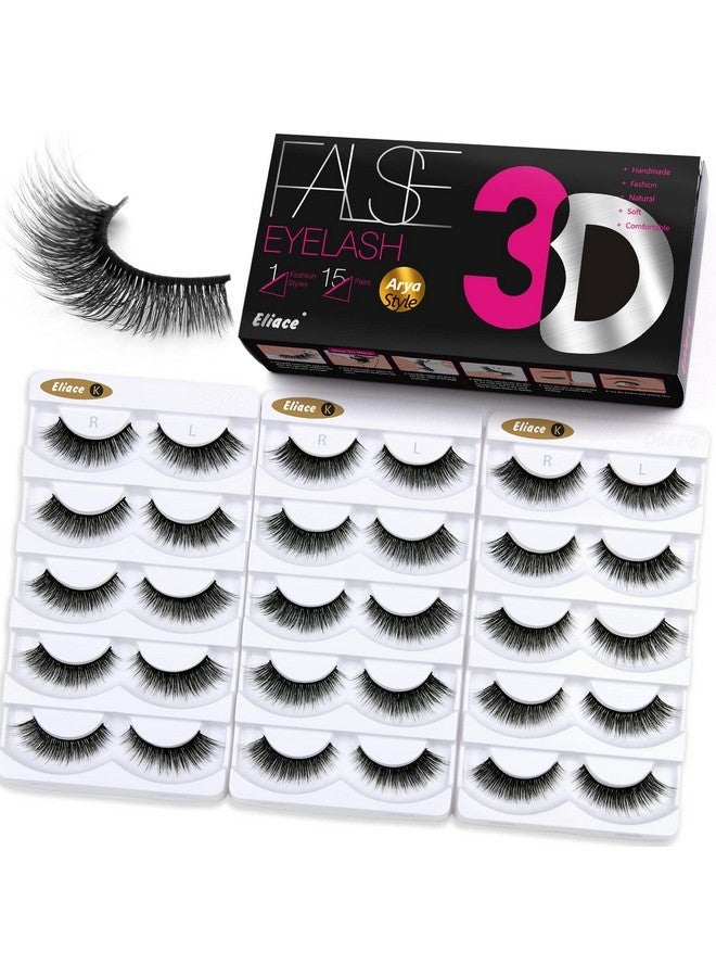 Eliace Eyelashes - Eliace Pretty Short Lashes Natural Look 3D Faux Mink Vegan Wispy Lashes Pack, Cat Eye Lashes Light & Comfortable, Mink Lashes Fluffy Strips For Small Eyes 15 Pairs (14 Mm) | Arya - Image 1
