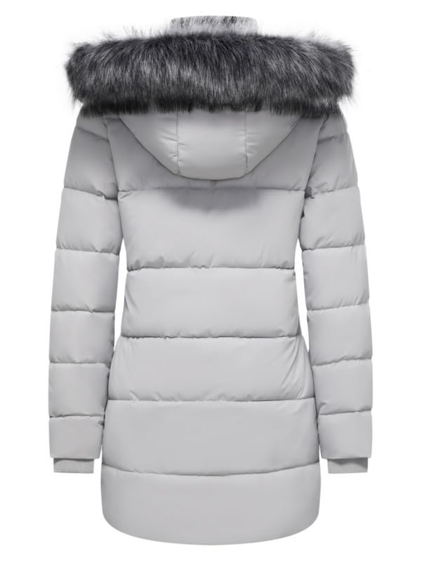 GGleaf Women's Puffer Jacket Winter Hooded Coat Down Alternative Long Parka with Faux Fur Hood - Image 2