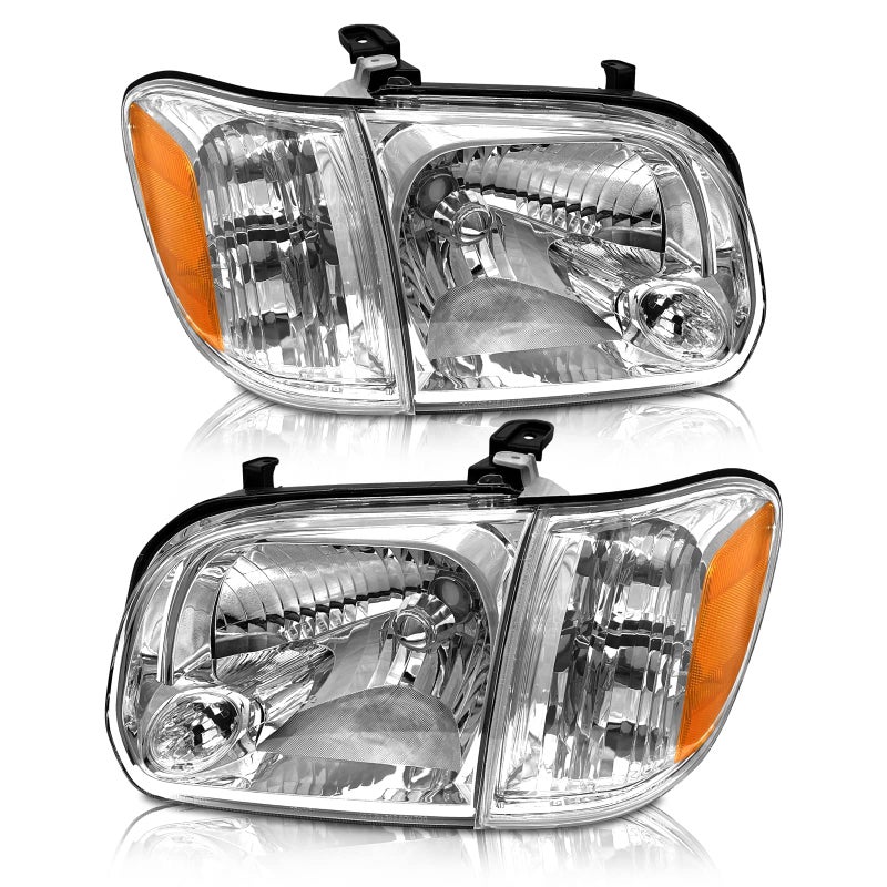 AS Headlight Assembly Compatible with2005 2006 Toyota Tundra DoubleCrew Cab and 2002007 Sequoia Headlamp Chrome Housing Driver and Passenger SideNot compatible with Regular Cab and Access Cab