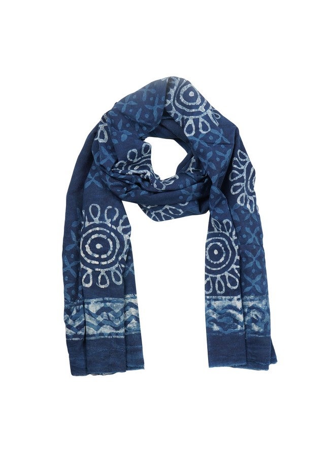 Shoppers Point® Hand-block Printed Indigo Blue Soft Mulmul Stole for Women and Girls- SPSTOLE002 - Image 1