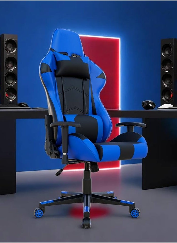 AWF AL WADI FURNTURE Extra Large Seating, Big Back, Heavy Duty Comfy Adjustable Height Swivel Gaming Chair Racing Chair With Head Rest And Lumbar Support - Blue Black 