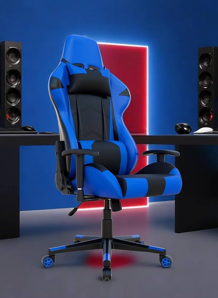 AL WADI FURNITURE Memory Gel Foam Feel Ergonomic Blue-Black Gaming Chair - Extra Large, Heavy Duty, Adjustable Height, Swivel, Reclining with Headrest and Lumbar Support - Image 1