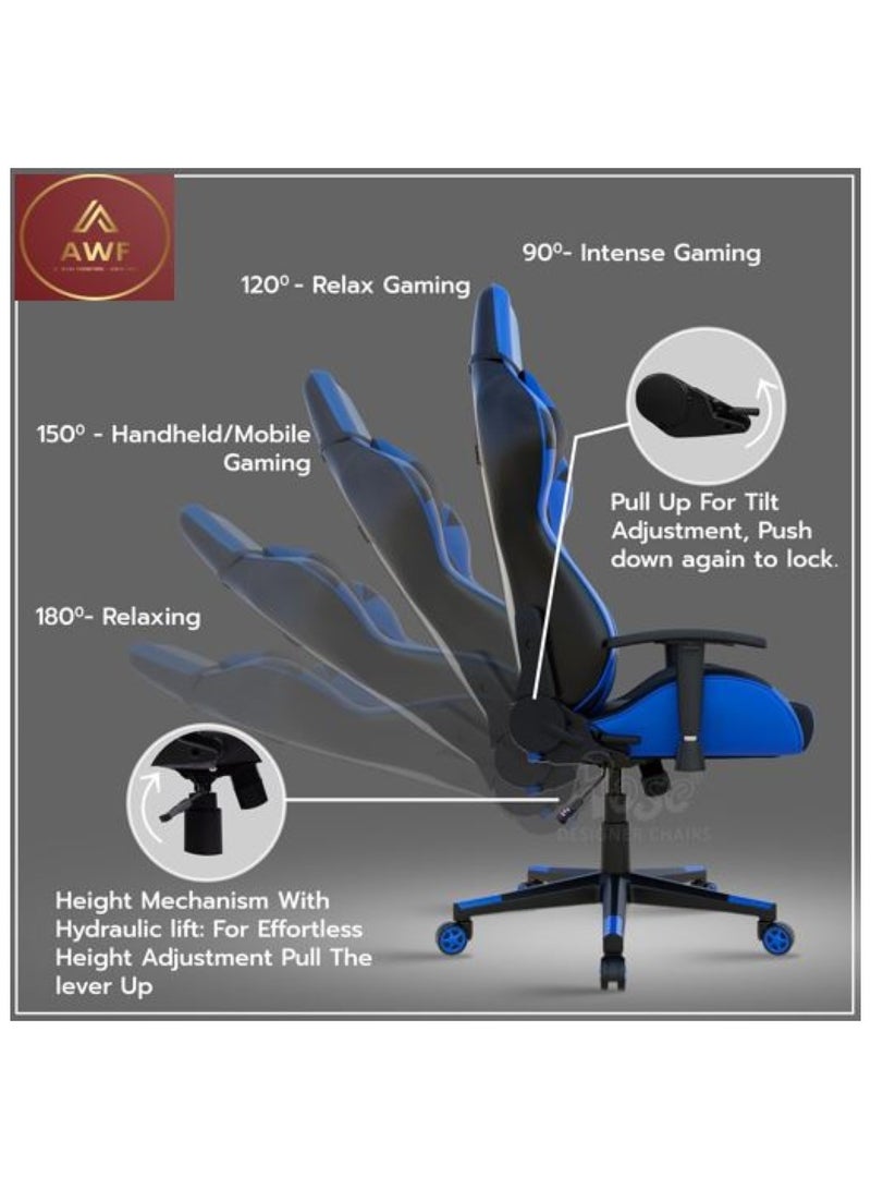 AL WADI FURNITURE Memory Gel Foam Feel Ergonomic Blue-Black Gaming Chair - Extra Large, Heavy Duty, Adjustable Height, Swivel, Reclining with Headrest and Lumbar Support - Image 3