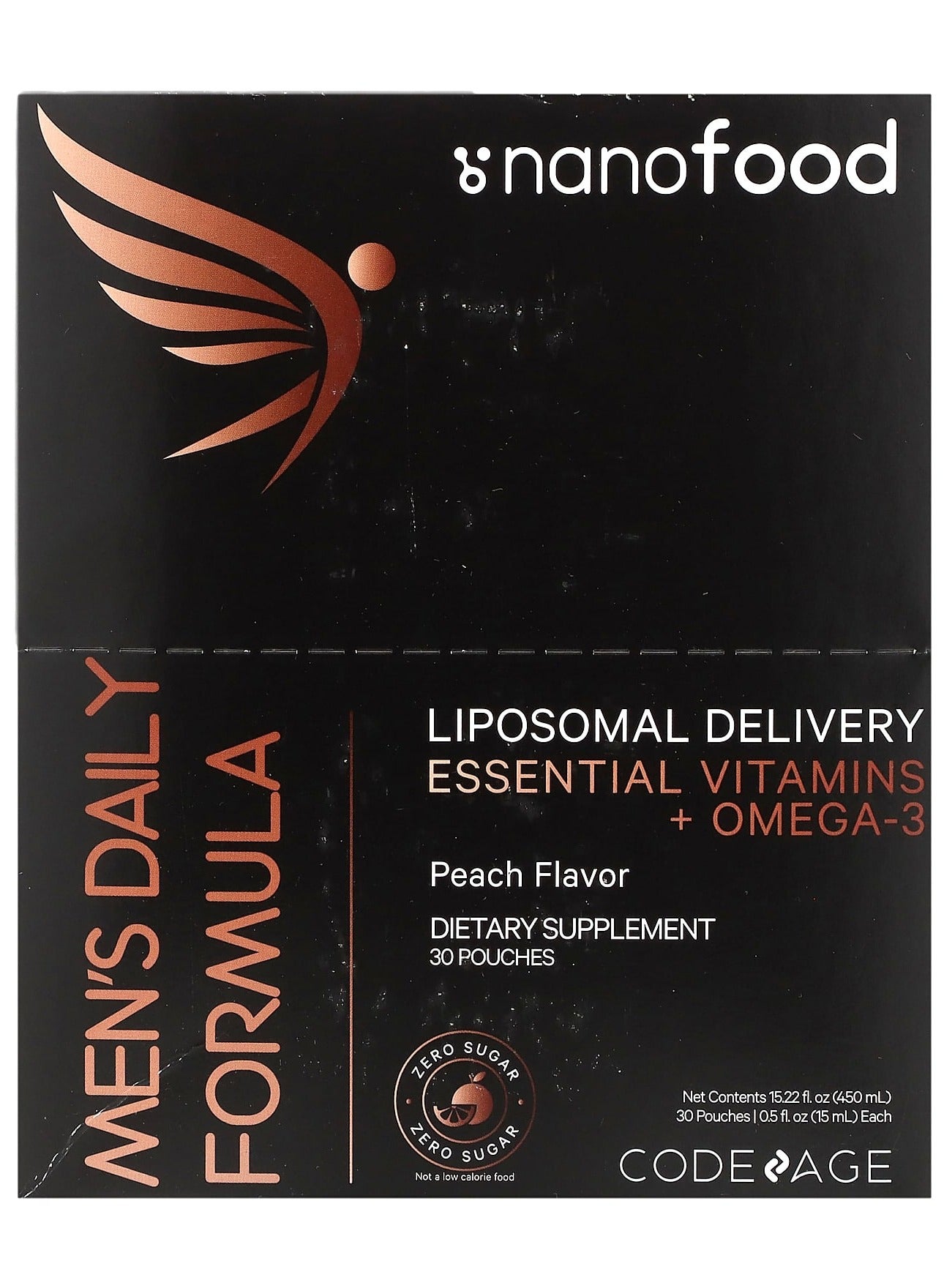 Nanofood, Men's Daily Formula, Liposomal Delivery, Essential Vitamins + Omega-3, Peach, 30 Pouches, 0.5 fl oz (15 ml) Each
