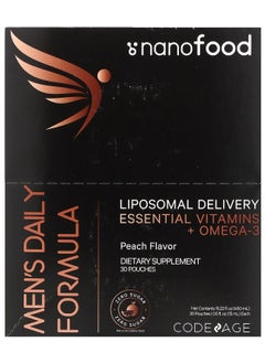 Codeage Nanofood, Men's Daily Formula, Liposomal Delivery, Essential Vitamins + Omega-3, Peach, 30 Pouches, 0.5 fl oz (15 ml) Each 