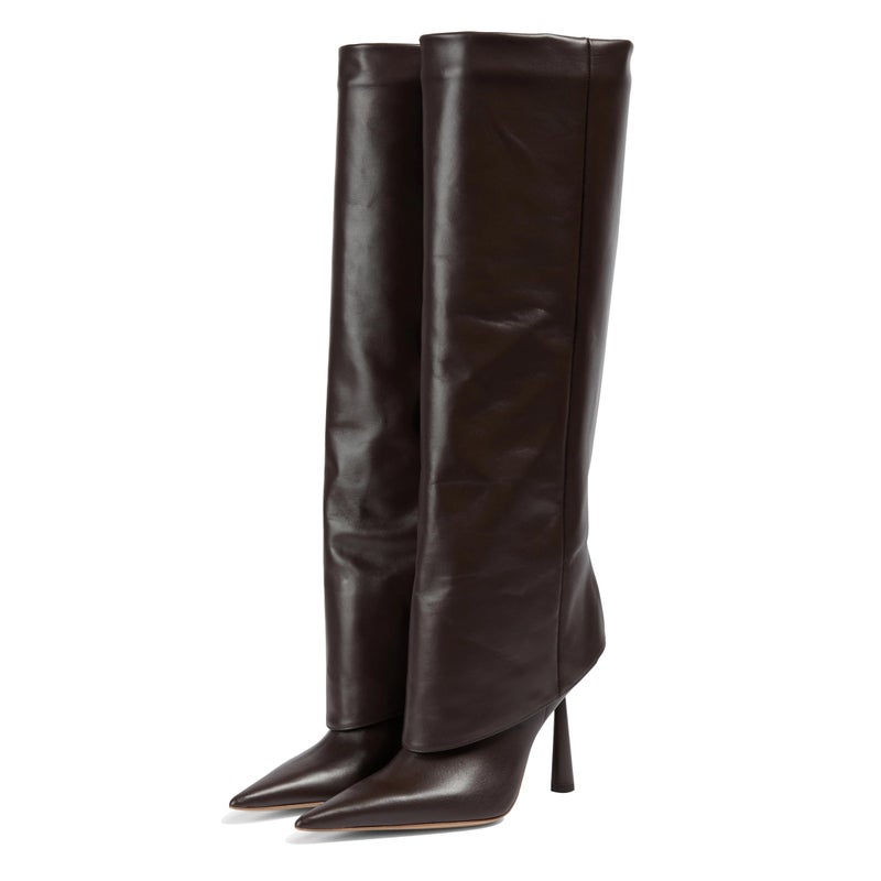 Vertundy Women's Fold Over Boots - Pointed Toe Stiletto Heel Slip On Knee High Boot Fashion Sexy Dress Boot Lady - Image 1