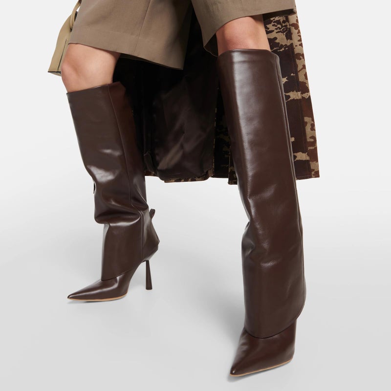 Vertundy Women's Fold Over Boots - Pointed Toe Stiletto Heel Slip On Knee High Boot Fashion Sexy Dress Boot Lady - Image 2