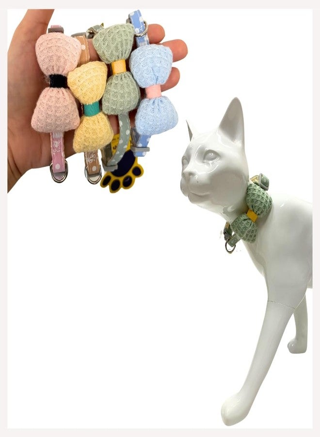 A+a Pets ' Set of 4 Cute Bow Design Cat Collar | Combo Offer of Handmade Everyday Adjustable with Easy Open Safety Buckle for Cats, Kitten, Puppy and Small Animals, 32 Cm, 1.5 Centimeters, Assorted - Image 1