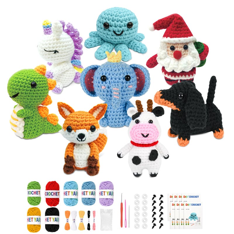 AZTWMYS 8Pcs Crochet Kit for Beginners, 2026 Great Christmas Gift for Crochet Lovers, DIY Craft for Adults and Kids, Crocheting Animal Kits with Step by Step Videos, Yarn, Crochet Hook, Birthday Holiday Gift - Image 1