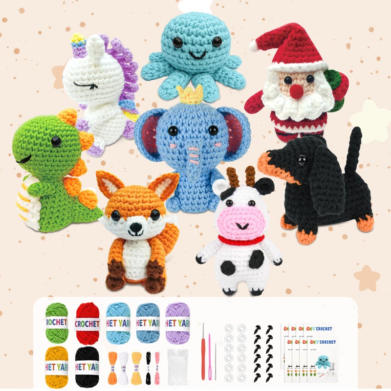 AZTWMYS 8Pcs Crochet Kit for Beginners, 2026 Great Christmas Gift for Crochet Lovers, DIY Craft for Adults and Kids, Crocheting Animal Kits with Step by Step Videos, Yarn, Crochet Hook, Birthday Holiday Gift - Image 2